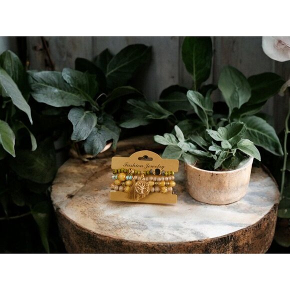 Bohemian Multi-Layered Beaded Bracelet With Tassel & Tree Of Life Charm Jewelry - Picture 4 of 11